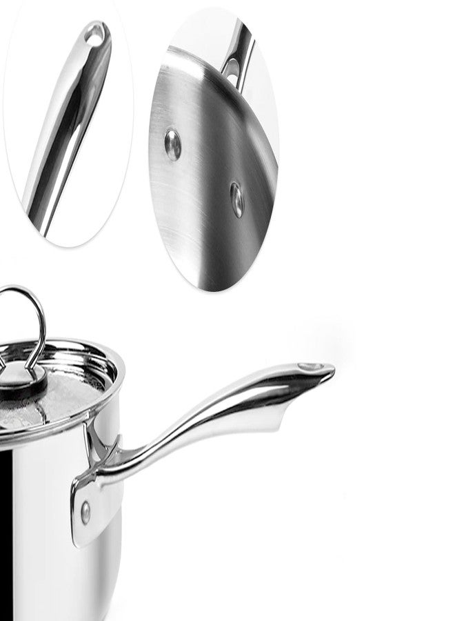 Pradeep Proplus Triply Stainless Steel Saucepan with SS Design Lid(14 Cm,1.1 Ltr)Small Milkpot,Tea&Coffee Pan|Fast & Even Heating|Induction,Gas&Electric Compatible|Riveted Handle|Multipurpose Cookpot - Image 3